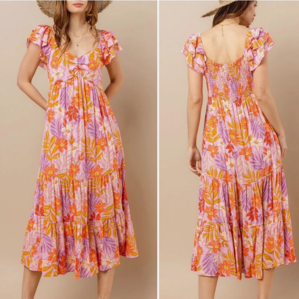 Ces Femme Floral Boho Midi Dress -‎ Size M